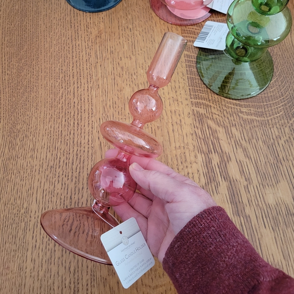Huntington Home Glass Candle Holder - Pink Tall